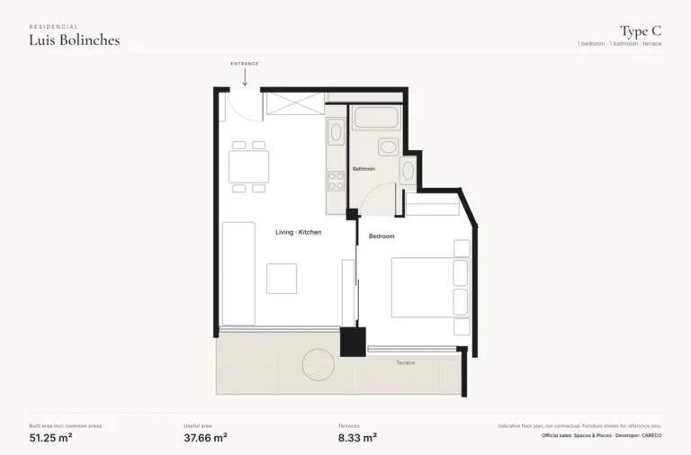 1-Bedroom New-Build Apartment in Penya-Roja, Valencia · 3rd Floor, Type C